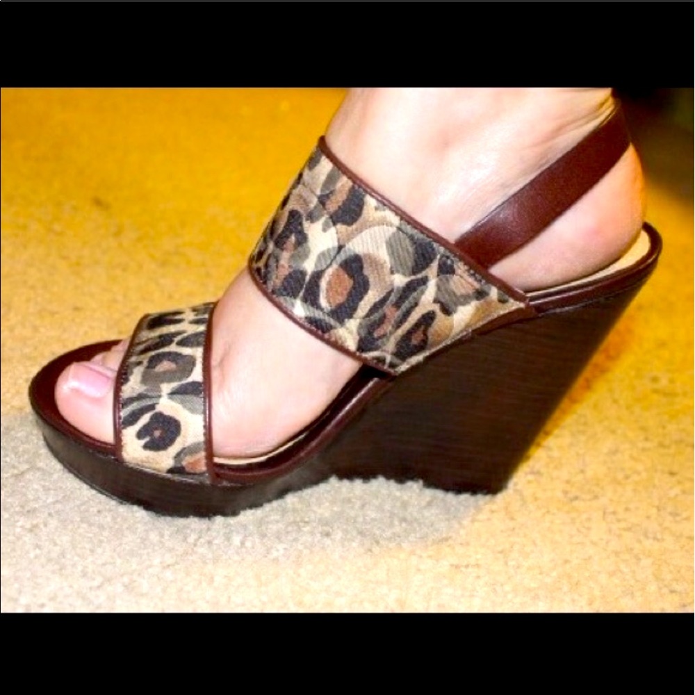 Coach Leopard Print Wedge Sandals
